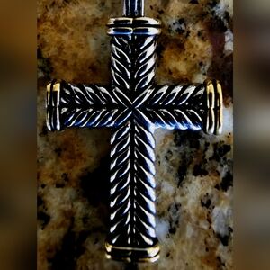 David Yurman Silver and Gold Cross Pendant 34mmx25mm